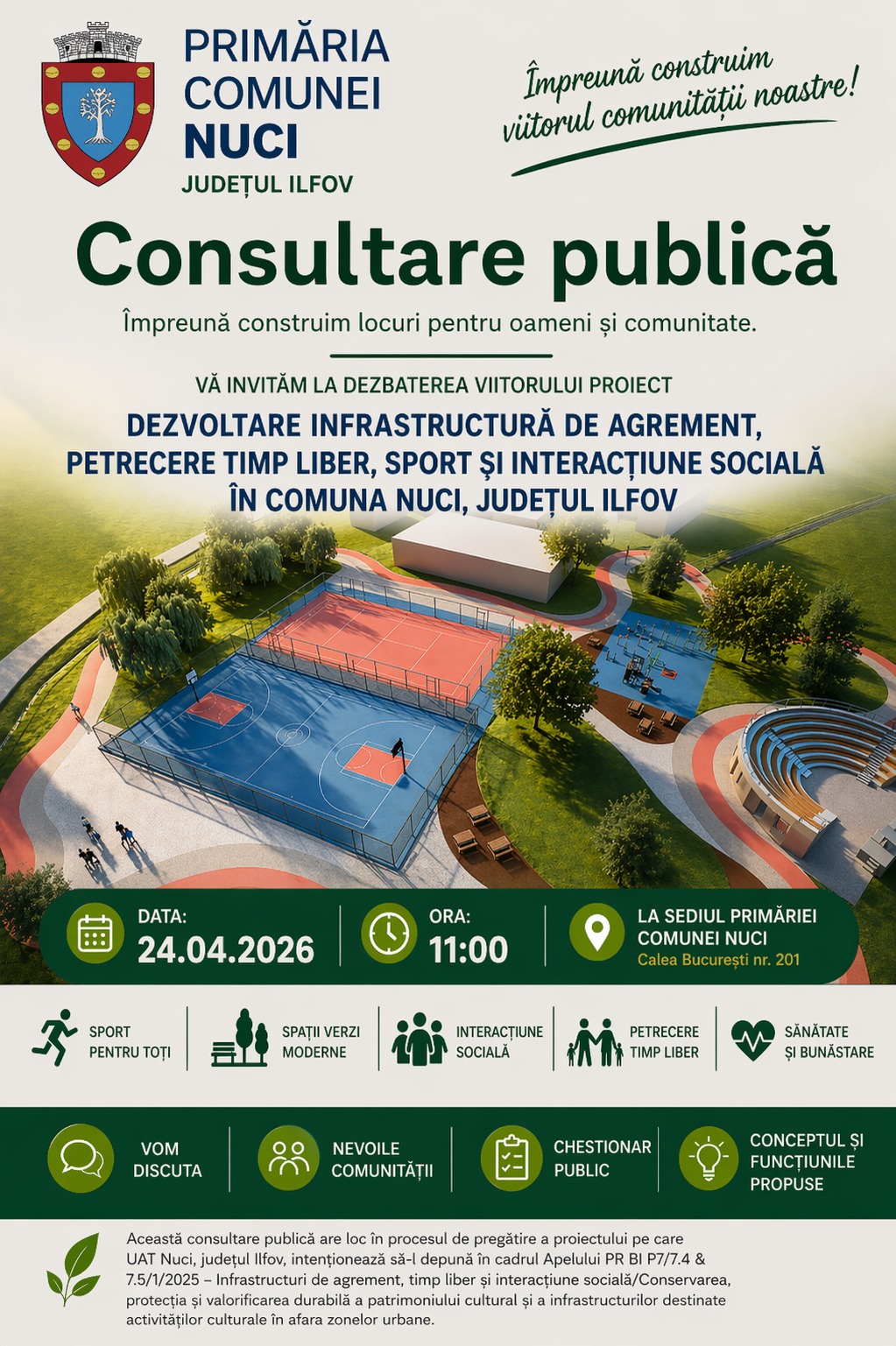 Dezvoltare infrastructură de agrement, petrecere timp liber, sport și interacțiune socială în comuna Nuci, județul Ilfov